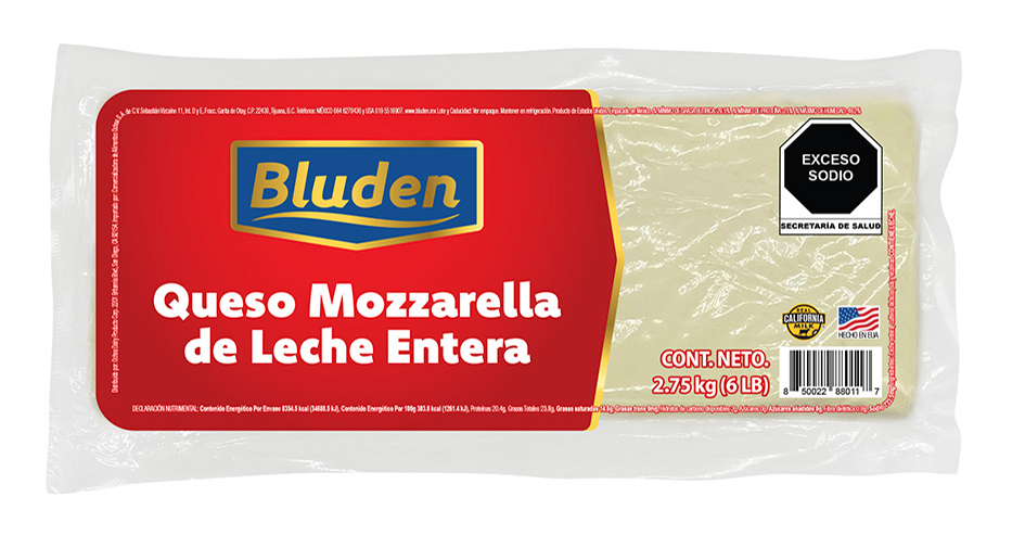 QUESO MOZZARELLA DE LECHE ENTERA BLUDEN 2.75 Kg Alimentos Ochoa