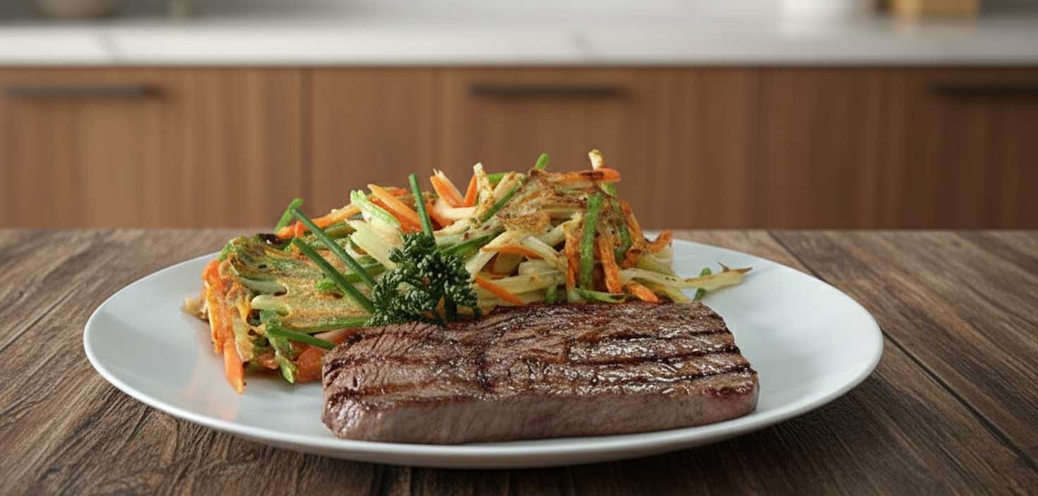 Bistec de Res a la Plancha con Verduras Salteadas