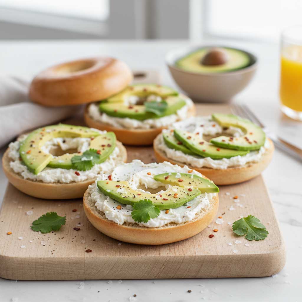 Bagels Tostados con Queso Crema y Aguacate Alimentos Ochoa