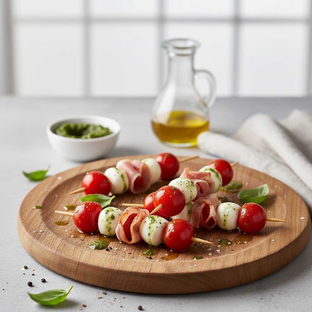 Receta Brochetas de Mozzarella y Prosciutto Alimentos Ochoa