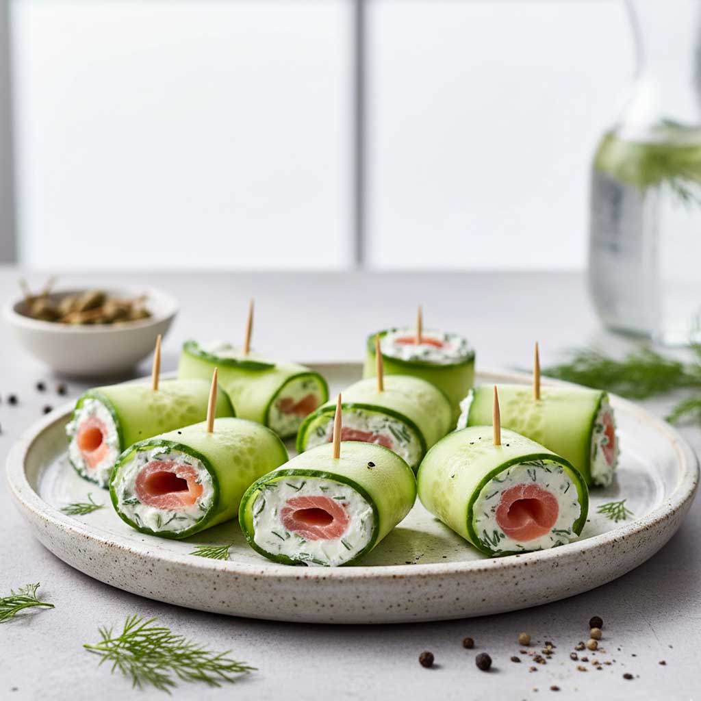 Rollitos de Pepino Rellenos de Queso Crema y Salmón Alimentos Ochoa